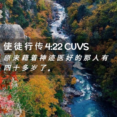 Picture 02 - 使 徒 行 传 4:22 CUVS - 原 来 藉 着 神 迹 医 好 的 那 人 有 - Bible Verse Picture