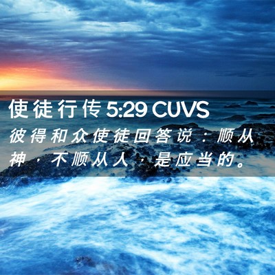 Picture 02 - 使 徒 行 传 5:29 CUVS - 彼 得 和 众 使 徒 回 答 说 ： 顺 从 - Bible Verse Picture