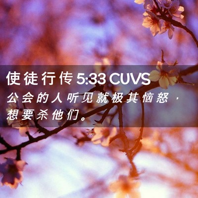 Picture 02 - 使 徒 行 传 5:33 CUVS - 公 会 的 人 听 见 就 极 其 恼 怒 ， - Bible Verse Picture