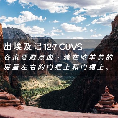 Picture 02 - 出 埃 及 记 12:7 CUVS - 各 家 要 取 点 血 ， 涂 在 吃 羊 羔 - Bible Verse Picture