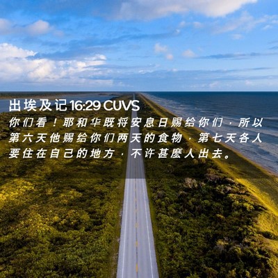 Picture 02 - 出 埃 及 记 16:29 CUVS - 你 们 看 ！ 耶 和 华 既 将 安 息 日 - Bible Verse Picture