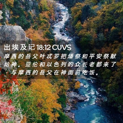 Picture 02 - 出 埃 及 记 18:12 CUVS - 摩 西 的 岳 父 叶 忒 罗 把 燔 祭 和 - Bible Verse Picture
