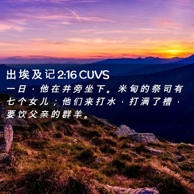 Picture 02 - 出 埃 及 记 2:16 CUVS - 一 日 ， 他 在 井 旁 坐 下 。 米 甸 - Bible Verse Picture