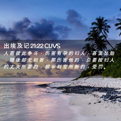 Picture 02 - 出 埃 及 记 21:22 CUVS - 人 若 彼 此 争 斗 ， 伤 害 有 孕 的 - Bible Verse Picture
