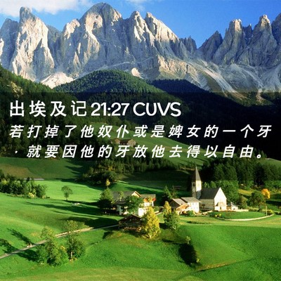Picture 02 - 出 埃 及 记 21:27 CUVS - 若 打 掉 了 他 奴 仆 或 是 婢 女 的 - Bible Verse Picture