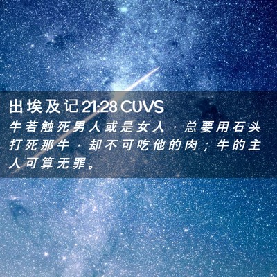 Picture 02 - 出 埃 及 记 21:28 CUVS - 牛 若 触 死 男 人 或 是 女 人 ， 总 - Bible Verse Picture