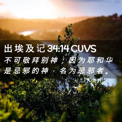 Picture 02 - 出 埃 及 记 34:14 CUVS - 不 可 敬 拜 别 神 ； 因 为 耶 和 华 - Bible Verse Picture