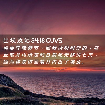 Picture 02 - 出 埃 及 记 34:18 CUVS - 你 要 守 除 酵 节 ， 照 我 所 吩 咐 - Bible Verse Picture