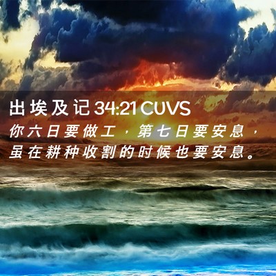 Picture 02 - 出 埃 及 记 34:21 CUVS - 你 六 日 要 做 工 ， 第 七 日 要 安 - Bible Verse Picture