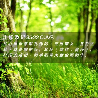Picture 02 - 出 埃 及 记 35:22 CUVS - 凡 心 里 乐 意 献 礼 物 的 ， 连 男 - Bible Verse Picture