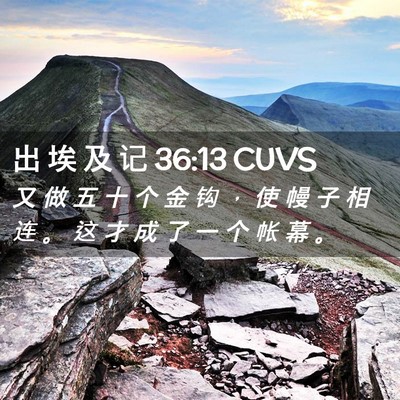 Picture 02 - 出 埃 及 记 36:13 CUVS - 又 做 五 十 个 金 钩 ， 使 幔 子 相 - Bible Verse Picture
