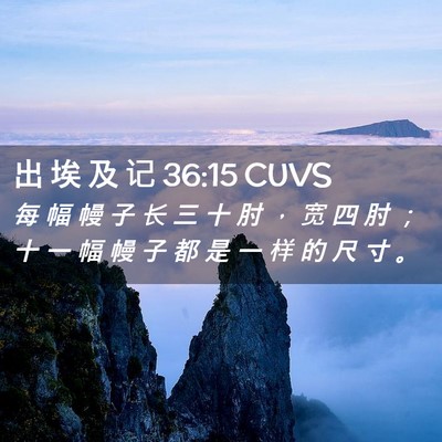 Picture 02 - 出 埃 及 记 36:15 CUVS - 每 幅 幔 子 长 三 十 肘 ， 宽 四 肘 - Bible Verse Picture