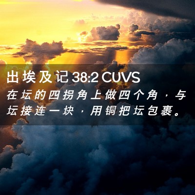 Picture 02 - 出 埃 及 记 38:2 CUVS - 在 坛 的 四 拐 角 上 做 四 个 角 ， - Bible Verse Picture