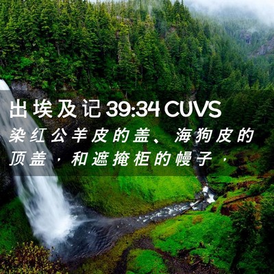 Picture 02 - 出 埃 及 记 39:34 CUVS - 染 红 公 羊 皮 的 盖 、 海 狗 皮 的 - Bible Verse Picture