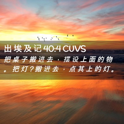 Picture 02 - 出 埃 及 记 40:4 CUVS - 把 桌 子 搬 进 去 ， 摆 设 上 面 的 - Bible Verse Picture