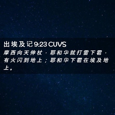 Picture 02 - 出 埃 及 记 9:23 CUVS - 摩 西 向 天 伸 杖 ， 耶 和 华 就 打 - Bible Verse Picture