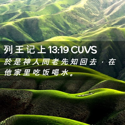 Picture 02 - 列 王 记 上 13:19 CUVS - 於 是 神 人 同 老 先 知 回 去 ， 在 - Bible Verse Picture