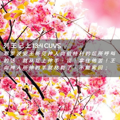 Picture 02 - 列 王 记 上 13:4 CUVS - 耶 罗 波 安 王 听 见 神 人 向 伯 特 - Bible Verse Picture