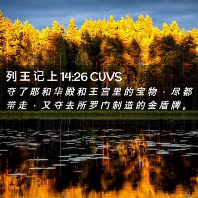 Picture 02 - 列 王 记 上 14:26 CUVS - 夺 了 耶 和 华 殿 和 王 宫 里 的 宝 - Bible Verse Picture