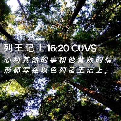 Picture 02 - 列 王 记 上 16:20 CUVS - 心 利 其 馀 的 事 和 他 背 叛 的 情 - Bible Verse Picture