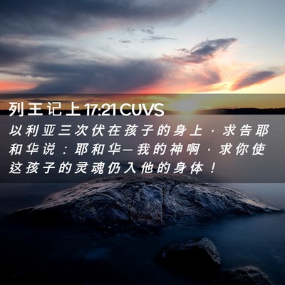 Picture 02 - 列 王 记 上 17:21 CUVS - 以 利 亚 三 次 伏 在 孩 子 的 身 上 - Bible Verse Picture