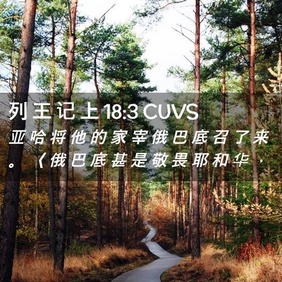 Picture 02 - 列 王 记 上 18:3 CUVS - 亚 哈 将 他 的 家 宰 俄 巴 底 召 了 - Bible Verse Picture