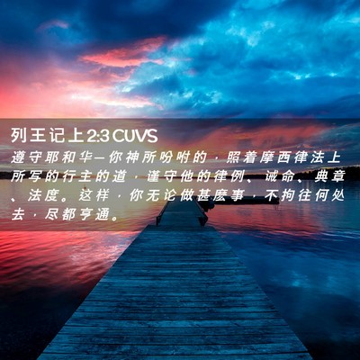 Picture 02 - 列 王 记 上 2:3 CUVS - 遵 守 耶 和 华 ─ 你 神 所 吩 咐 的 - Bible Verse Picture