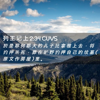 Picture 02 - 列 王 记 上 2:34 CUVS - 於 是 耶 何 耶 大 的 儿 子 比 拿 雅 - Bible Verse Picture