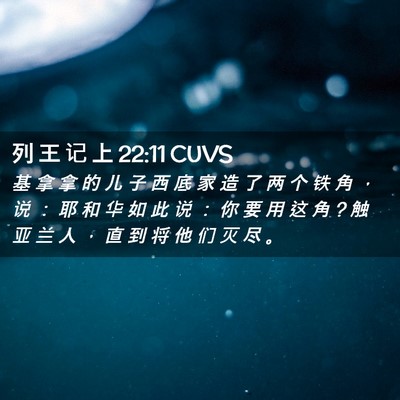 Picture 02 - 列 王 记 上 22:11 CUVS - 基 拿 拿 的 儿 子 西 底 家 造 了 两 - Bible Verse Picture