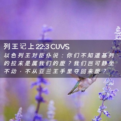 Picture 02 - 列 王 记 上 22:3 CUVS - 以 色 列 王 对 臣 仆 说 ： 你 们 不 - Bible Verse Picture