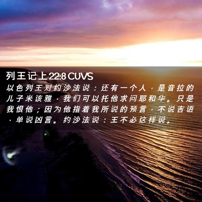 Picture 02 - 列 王 记 上 22:8 CUVS - 以 色 列 王 对 约 沙 法 说 ： 还 有 - Bible Verse Picture