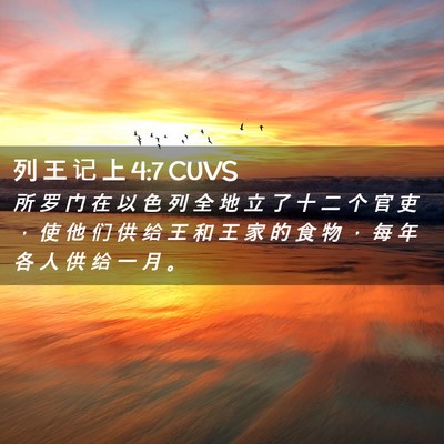 Picture 02 - 列 王 记 上 4:7 CUVS - 所 罗 门 在 以 色 列 全 地 立 了 十 - Bible Verse Picture