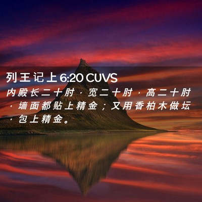 Picture 02 - 列 王 记 上 6:20 CUVS - 内 殿 长 二 十 肘 ， 宽 二 十 肘 ， - Bible Verse Picture