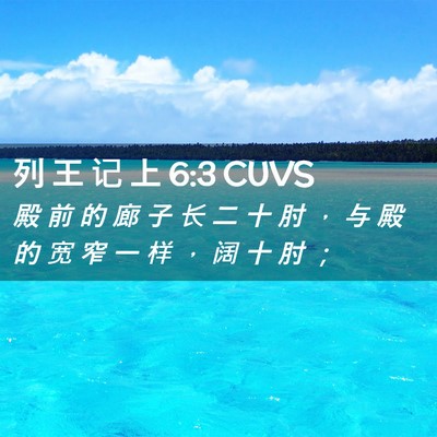 Picture 02 - 列 王 记 上 6:3 CUVS - 殿 前 的 廊 子 长 二 十 肘 ， 与 殿 - Bible Verse Picture