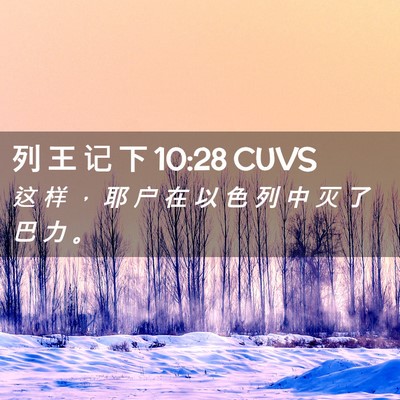 Picture 02 - 列 王 记 下 10:28 CUVS - 这 样 ， 耶 户 在 以 色 列 中 灭 了 - Bible Verse Picture