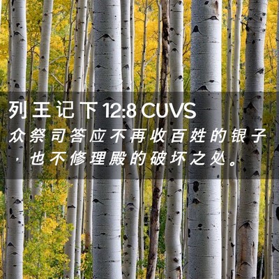 Picture 02 - 列 王 记 下 12:8 CUVS - 众 祭 司 答 应 不 再 收 百 姓 的 银 - Bible Verse Picture