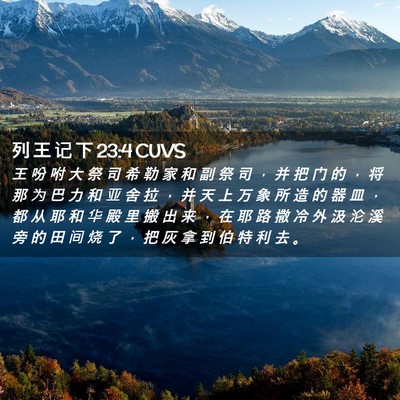 Picture 02 - 列 王 记 下 23:4 CUVS - 王 吩 咐 大 祭 司 希 勒 家 和 副 祭 - Bible Verse Picture