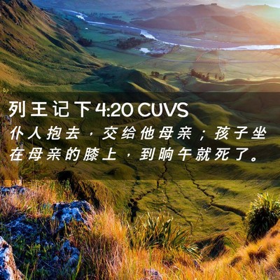 Picture 02 - 列 王 记 下 4:20 CUVS - 仆 人 抱 去 ， 交 给 他 母 亲 ； 孩 - Bible Verse Picture