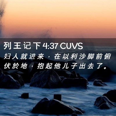 Picture 02 - 列 王 记 下 4:37 CUVS - 妇 人 就 进 来 ， 在 以 利 沙 脚 前 - Bible Verse Picture