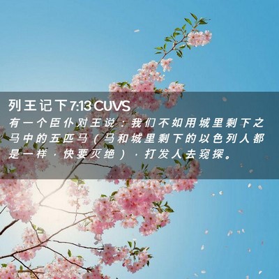 Picture 02 - 列 王 记 下 7:13 CUVS - 有 一 个 臣 仆 对 王 说 ： 我 们 不 - Bible Verse Picture