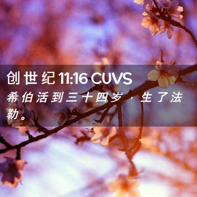 Picture 02 - 创 世 纪 11:16 CUVS - 希 伯 活 到 三 十 四 岁 ， 生 了 法 - Bible Verse Picture