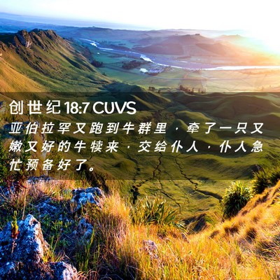 Picture 02 - 创 世 纪 18:7 CUVS - 亚 伯 拉 罕 又 跑 到 牛 群 里 ， 牵 - Bible Verse Picture
