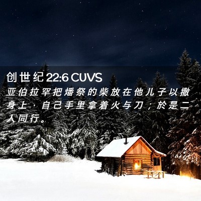Picture 02 - 创 世 纪 22:6 CUVS - 亚 伯 拉 罕 把 燔 祭 的 柴 放 在 他 - Bible Verse Picture