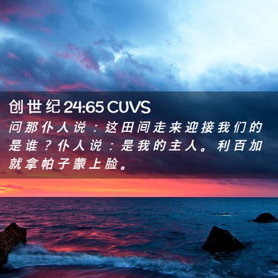 Picture 02 - 创 世 纪 24:65 CUVS - 问 那 仆 人 说 ： 这 田 间 走 来 迎 - Bible Verse Picture