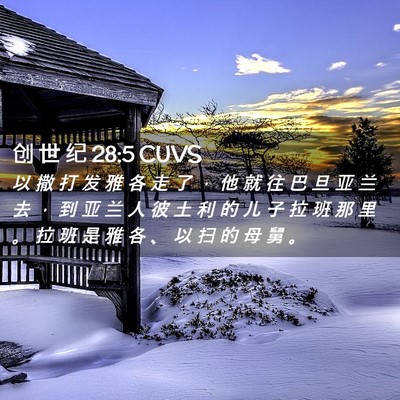 Picture 02 - 创 世 纪 28:5 CUVS - 以 撒 打 发 雅 各 走 了 ， 他 就 往 - Bible Verse Picture