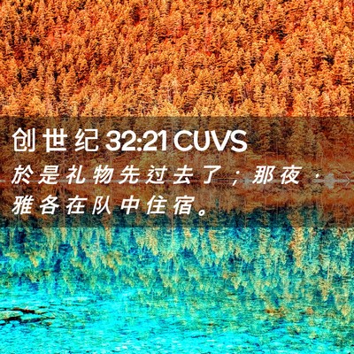 Picture 02 - 创 世 纪 32:21 CUVS - 於 是 礼 物 先 过 去 了 ； 那 夜 ， - Bible Verse Picture