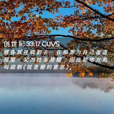 Picture 02 - 创 世 纪 33:17 CUVS - 雅 各 就 往 疏 割 去 ， 在 那 里 为 - Bible Verse Picture