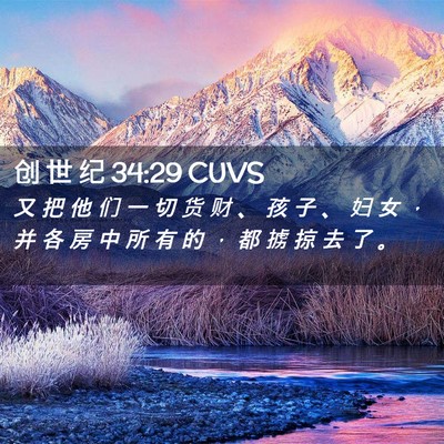 Picture 02 - 创 世 纪 34:29 CUVS - 又 把 他 们 一 切 货 财 、 孩 子 、 - Bible Verse Picture