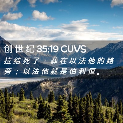Picture 02 - 创 世 纪 35:19 CUVS - 拉 结 死 了 ， 葬 在 以 法 他 的 路 - Bible Verse Picture