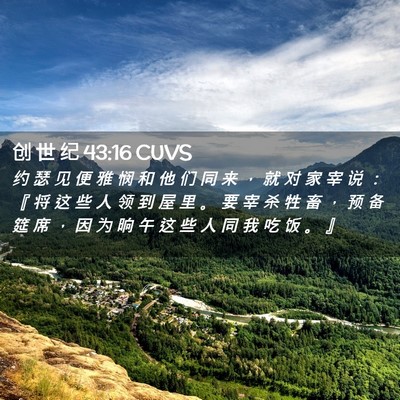 Picture 02 - 创 世 纪 43:16 CUVS - 约 瑟 见 便 雅 悯 和 他 们 同 来 ， - Bible Verse Picture